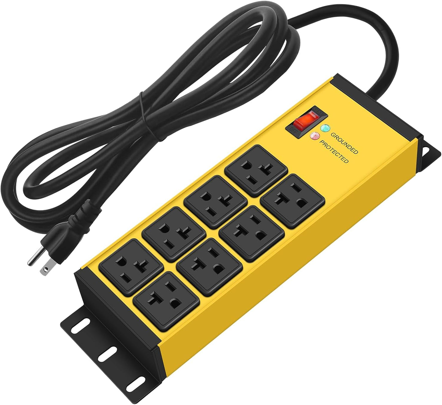 Heavy Duty 20 Amp Surge Protector Power Strip with 8 Outlets, 6FT Wall Mount - Yellow