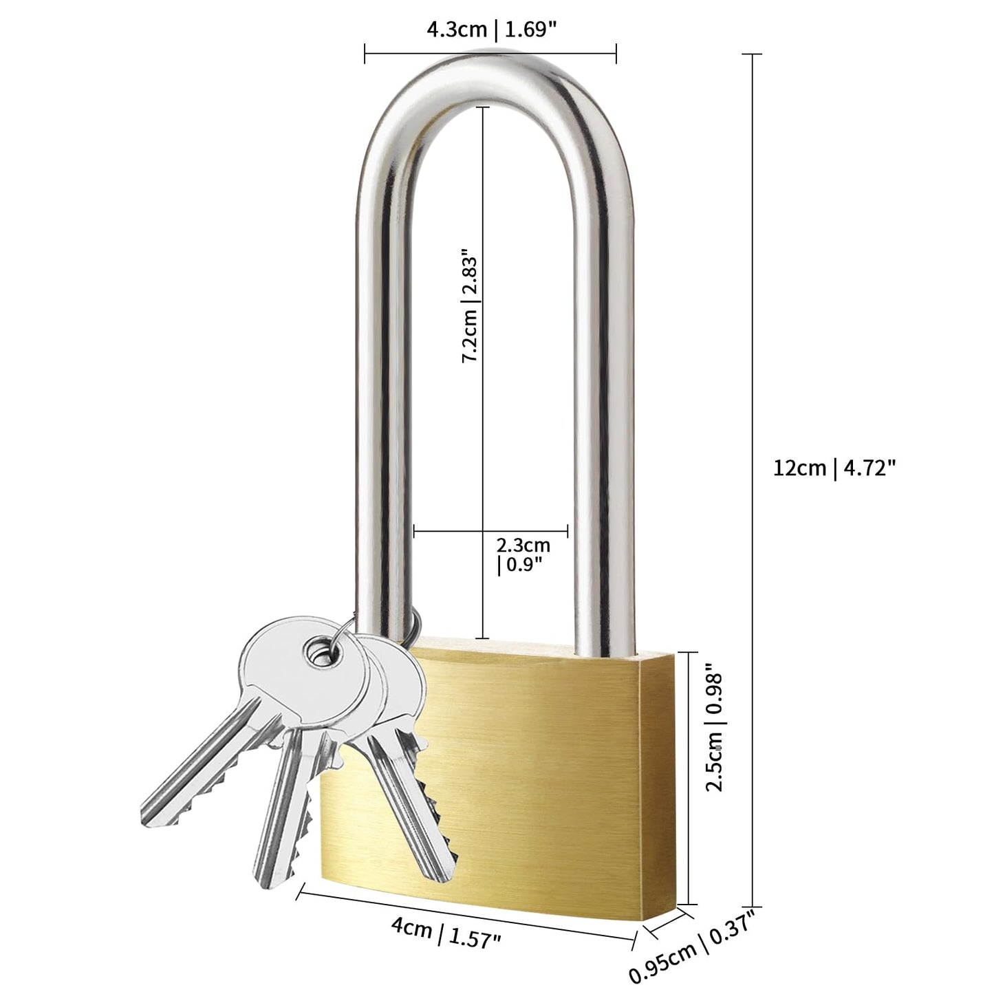 Lockwise 2 Pack Long Shackle Padlock, 2.9 in Waterproof Solid Brass Locks with 3 Keys, Padlock with Key for Gym Locker, Fence, Sheds (Light-Duty)