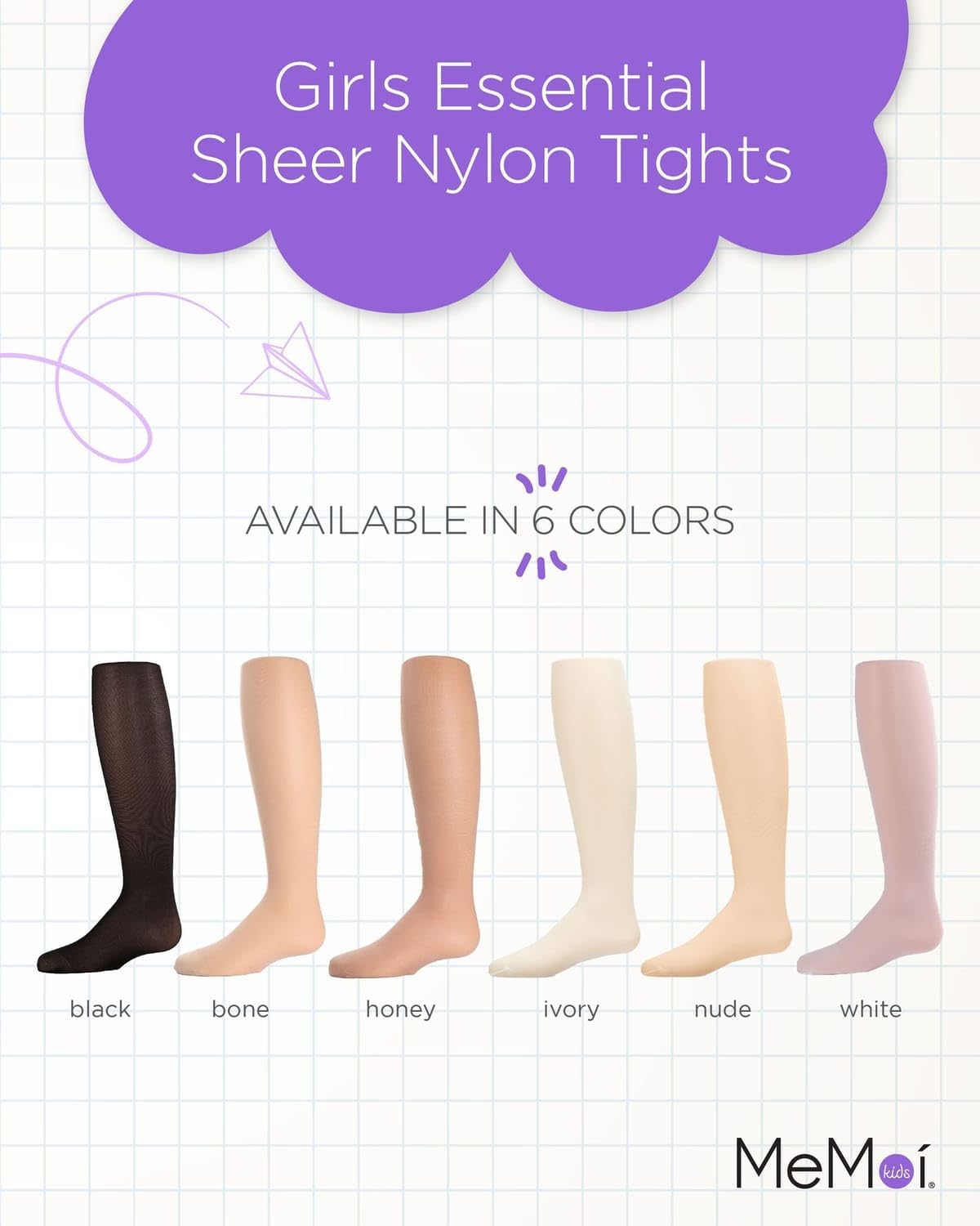 MeMoi Essential Sheer Nylon Tights - Ultra Soft & Lightweight for Girls | Sizes A-12