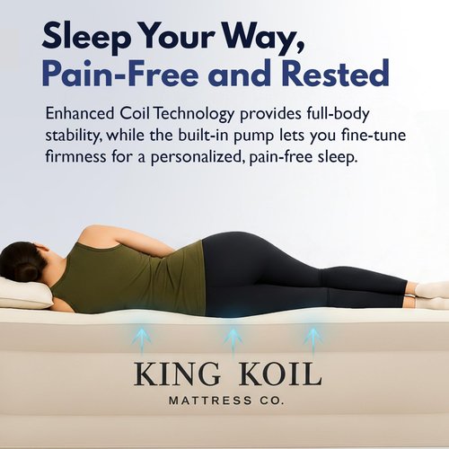 King Koil Luxury Queen Size Air Mattress - Built-In High-Speed Pump | Waterproof & Adjustable, 1-Year Warranty