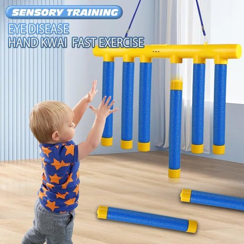 **Reaction Time Training Toy - Hand-Eye Coordination Drop Stick Game | Adjustable Speed Remote Control (Blue)**
