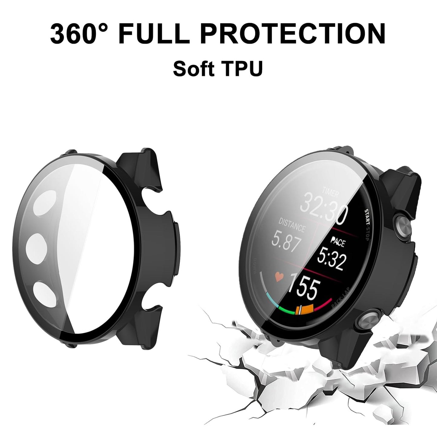 HXFRTYU 8 Pack Case for Garmin Forerunner 570 47mm Smartwatch Screen Protector, Hard PC Bumper Overall Protective Tempered Glass Cover Accessories for Women Men