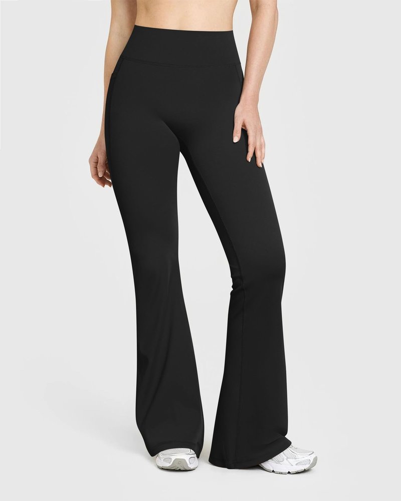 OQQ Yoga Pants Women High Waist Butt Lifting Casual Soft Leg Flared Bottoms with Pockets Black
