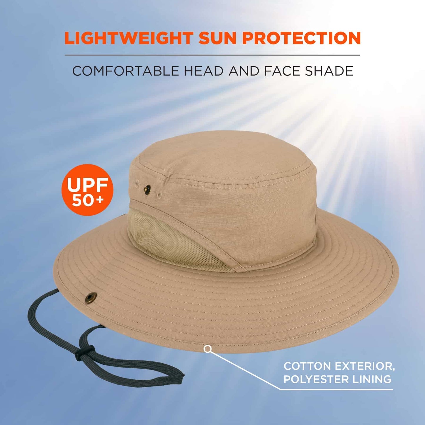 Ergodyne unisex adult Lightweight Ranger - Mesh Paneling Sun Hat, Khaki, Large-X-Large