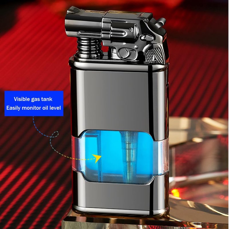 Windproof Lighter, Vintage Lighter with Watch, Jet Torch/Soft Flame Switchable Lighters, Cool Lighters with Adjustable Flame Dial, Butane Refillable for Men/Husband (Fuel Not Included)