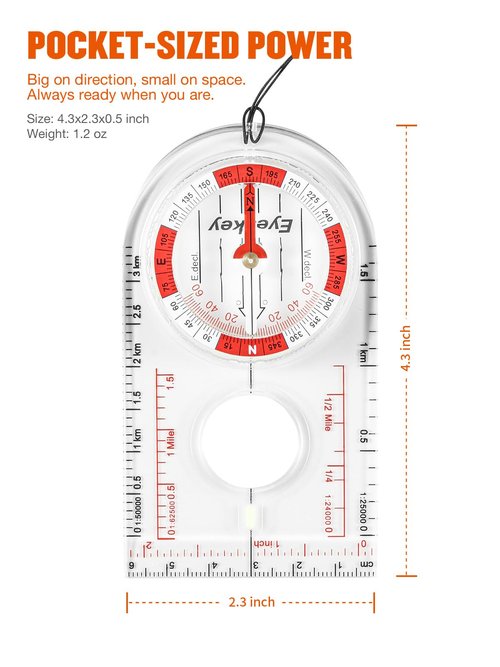 Eyeskey Advanced Orienteering Compass for Hiking & Navigation - Professional Scout Compass with 3X Magnifier, Glow-in-Dark Feature & Multi-Scale Rulers for Outdoor Survival Camping