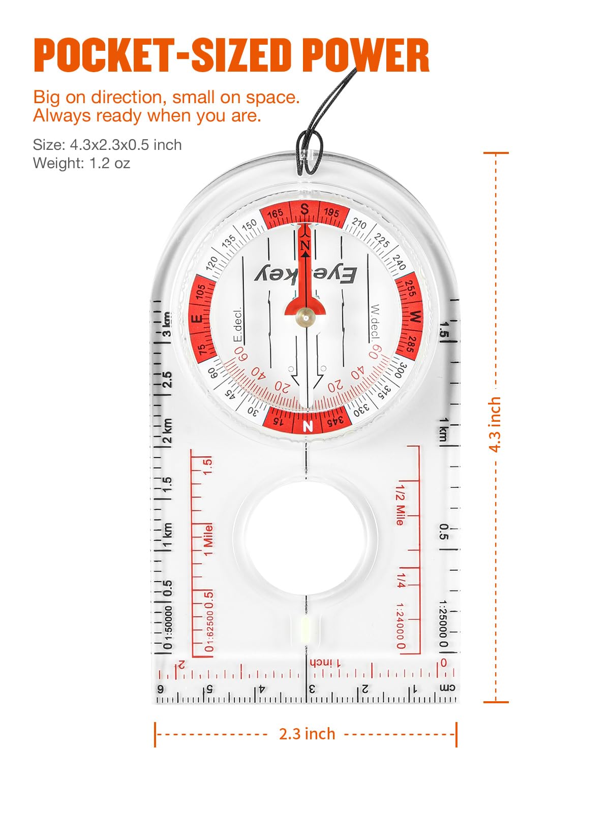 Eyeskey Advanced Orienteering Compass for Hiking & Navigation - Professional Scout Compass with 3X Magnifier, Glow-in-Dark Feature & Multi-Scale Rulers for Outdoor Survival Camping