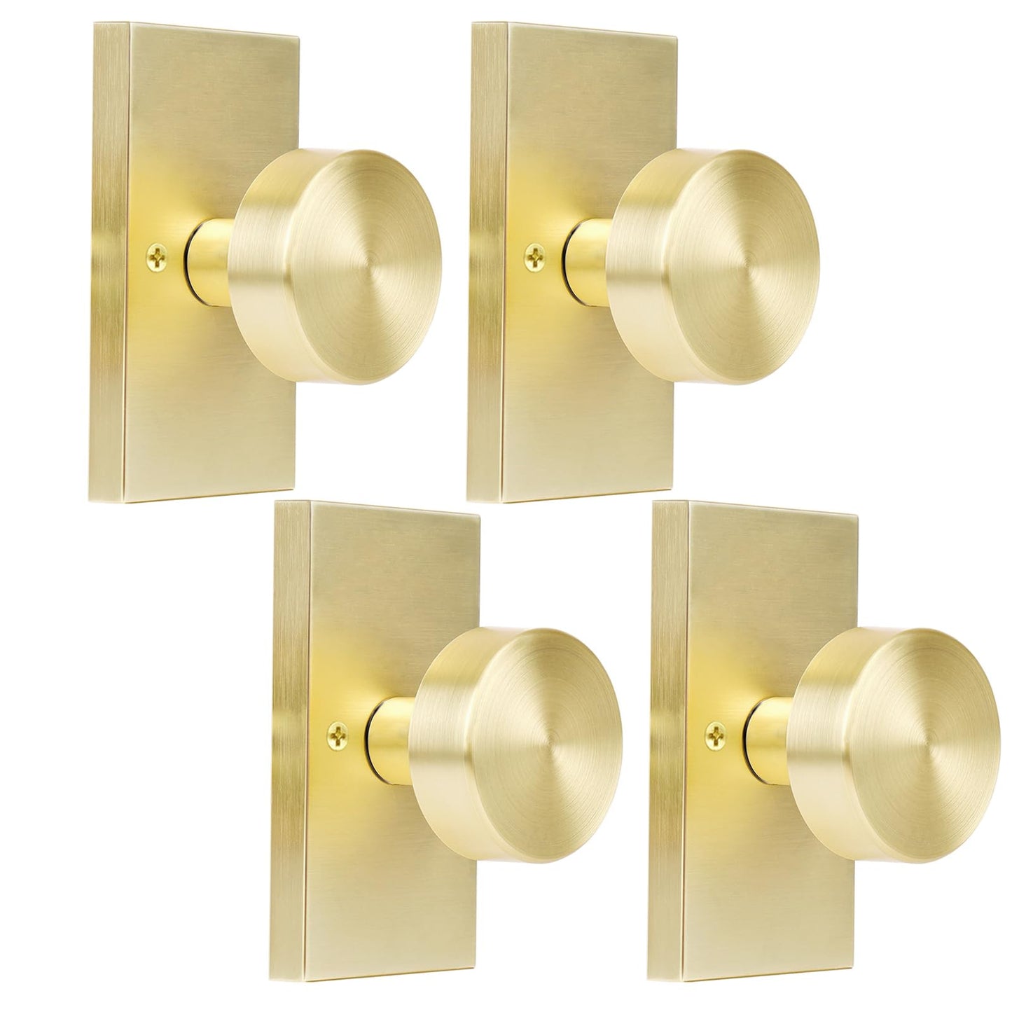HIEMEY 4 Pack Satin Brass Dummy Door Knob Interior for Closet and Bifold, Gold Dummy Door Knobs