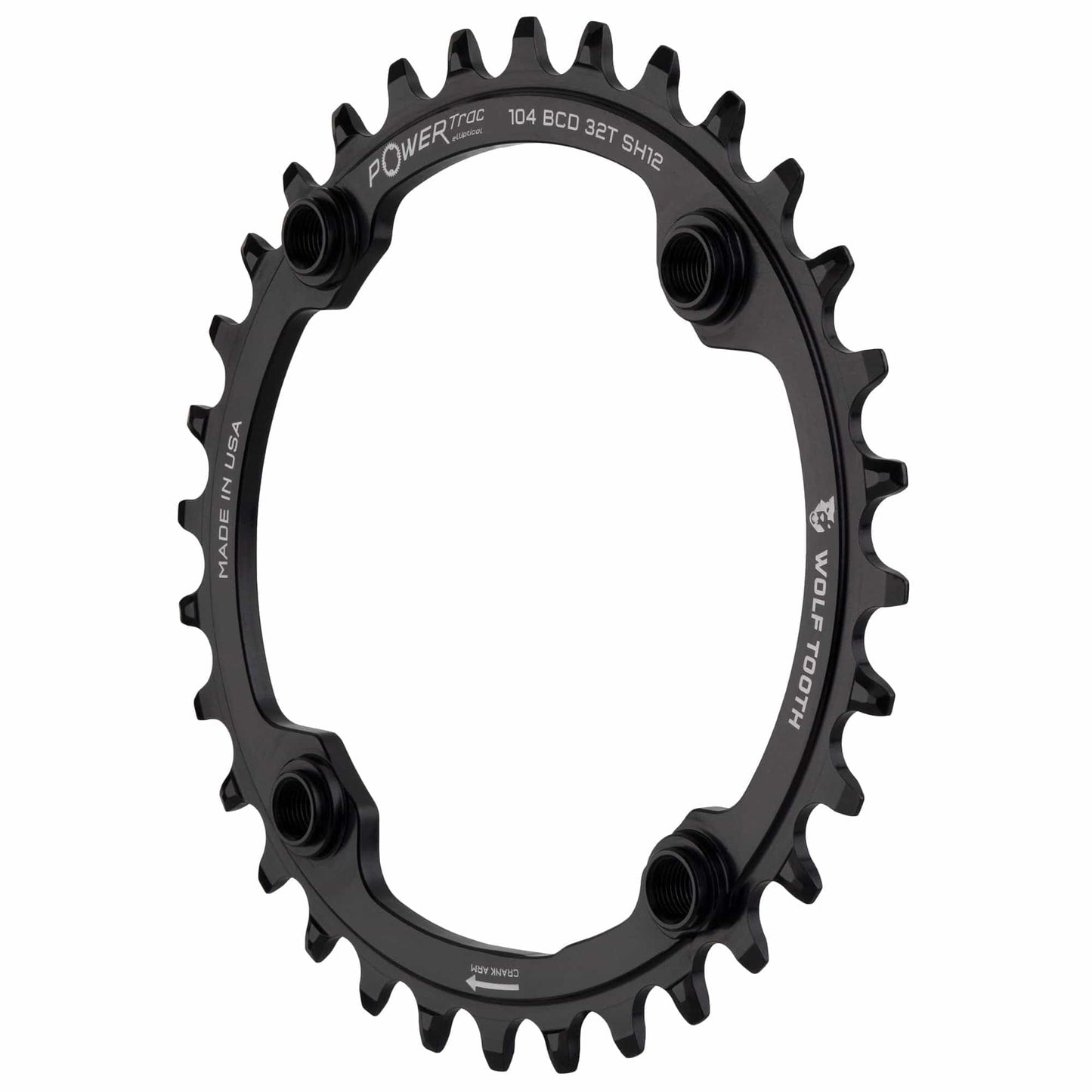 Wolf Tooth Components 104 Bcd Oval Chainring for Shimano 12-Speed Black, 34T