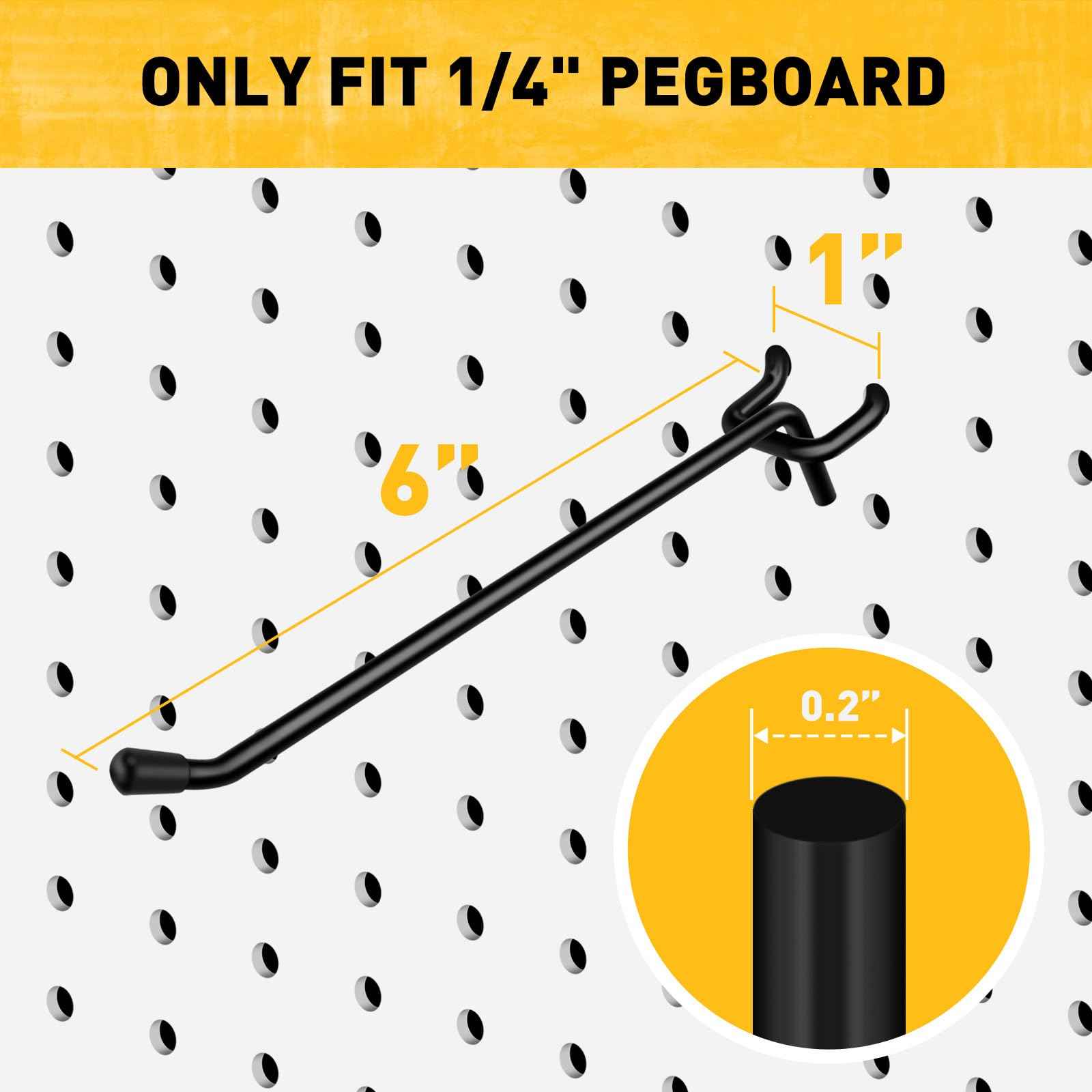 ELEAD 60-Piece 6 Inch Extra Thick Pegboard Hooks, Heavy Duty Peg Board Organizer Accessories, Peg Board Tool Hangers Fit for 1/4" Pegboard Hanging Tools Garage, Workshop, and Craft Storage