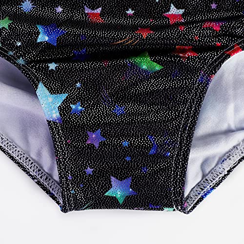 Girls Long Sleeve Sparkly Gymnastics Leotard - Black Fancy Stars 9-10Y