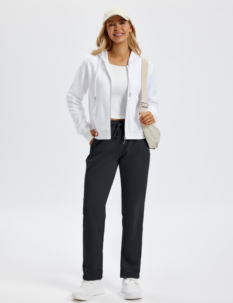TACVASEN Fleece Lined Pants for Women Winter Warm Sherpa Sweatpants with Pockets Thermal Cotton Joggers Casual Black L