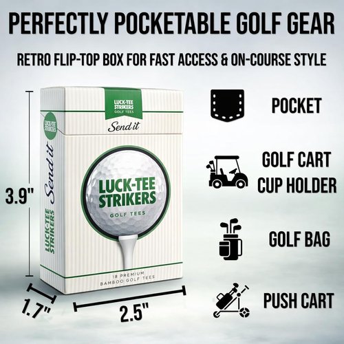 Luck-Tee Strikers Flip-Top Golf Tee Holder - Vintage Pocket Case with 18 Bamboo Tees | Unique Gift for Golfers