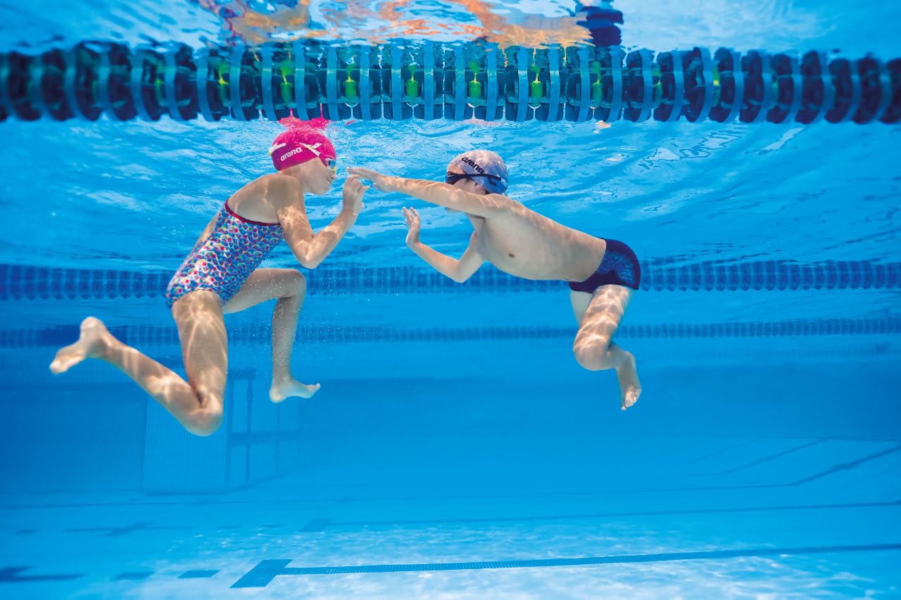 ARENA Tracks Unisex Junior Youth Essential Racing Swim Goggles Kids Swimmers Young Racers Anti-Fog Coated Non-Mirror Lens, Blue/White/Fluo Yellow