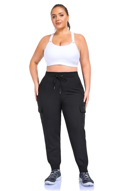 ZERDOCEAN Women's Plus Size Hiking Pants Lightweight Quick Dry Cargo Joggers Athletic Pants Black 2X