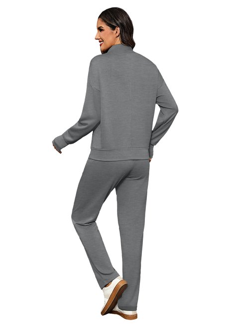 Totatuit Two Piece Sweatsuit Sets for Women Warm Lounge Sets Slouchy Tracksuit High Neck Winter Outfits Walking Comfy Fall Wear Dark Grey S