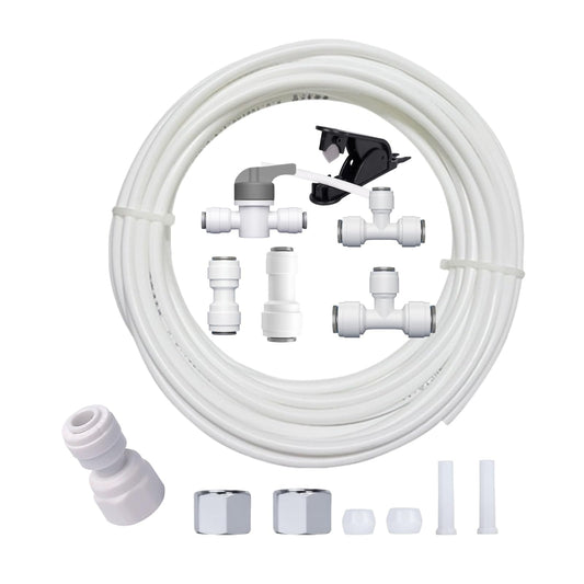 Refrigerator Water Line Kit Connection and 1/4 Compression Ice Maker Installation Kit，25FT 1/4In O.D.Water Line with Quick Fittings, for Adding a branch waterway on RO System（White)