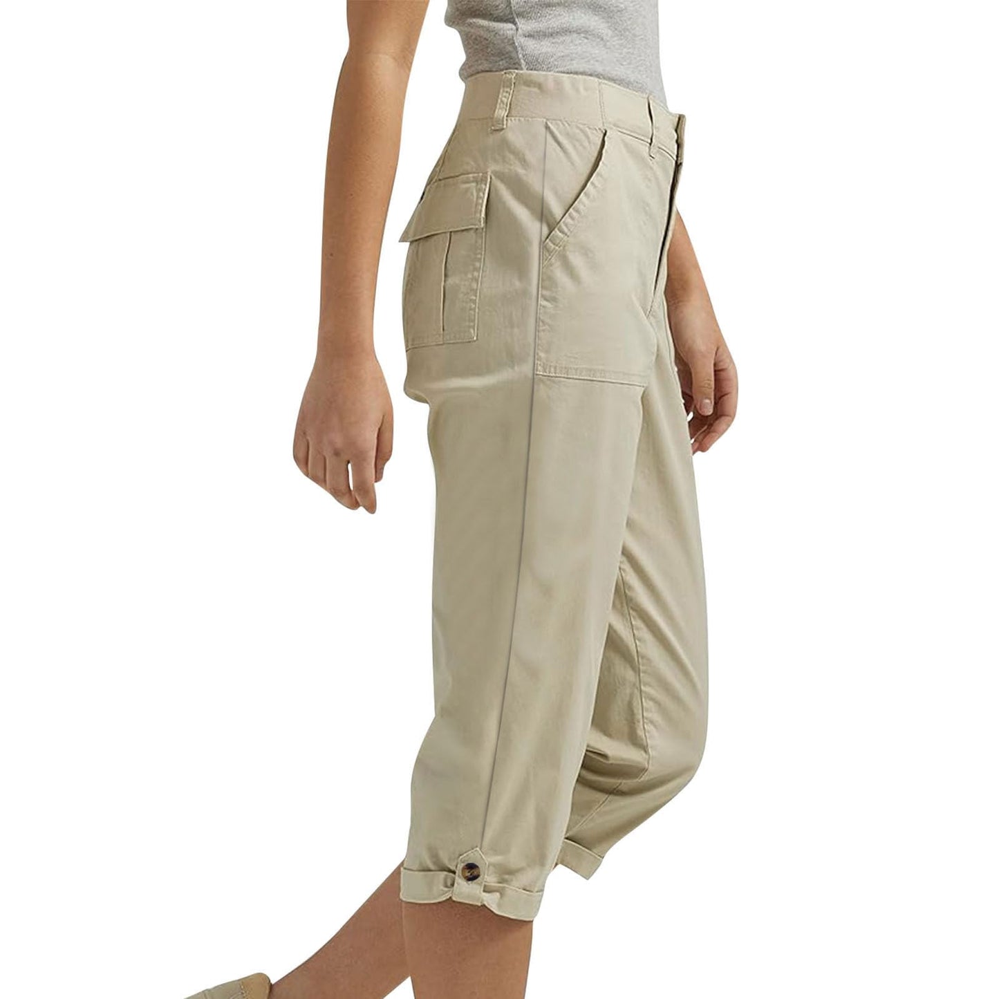 Cotton Capris with Pockets for Women Capri Pants for Women with Pockets Button Cargo Cropped Pant Casual Summer Straight Leg Knee Length Long Bermuda Capris