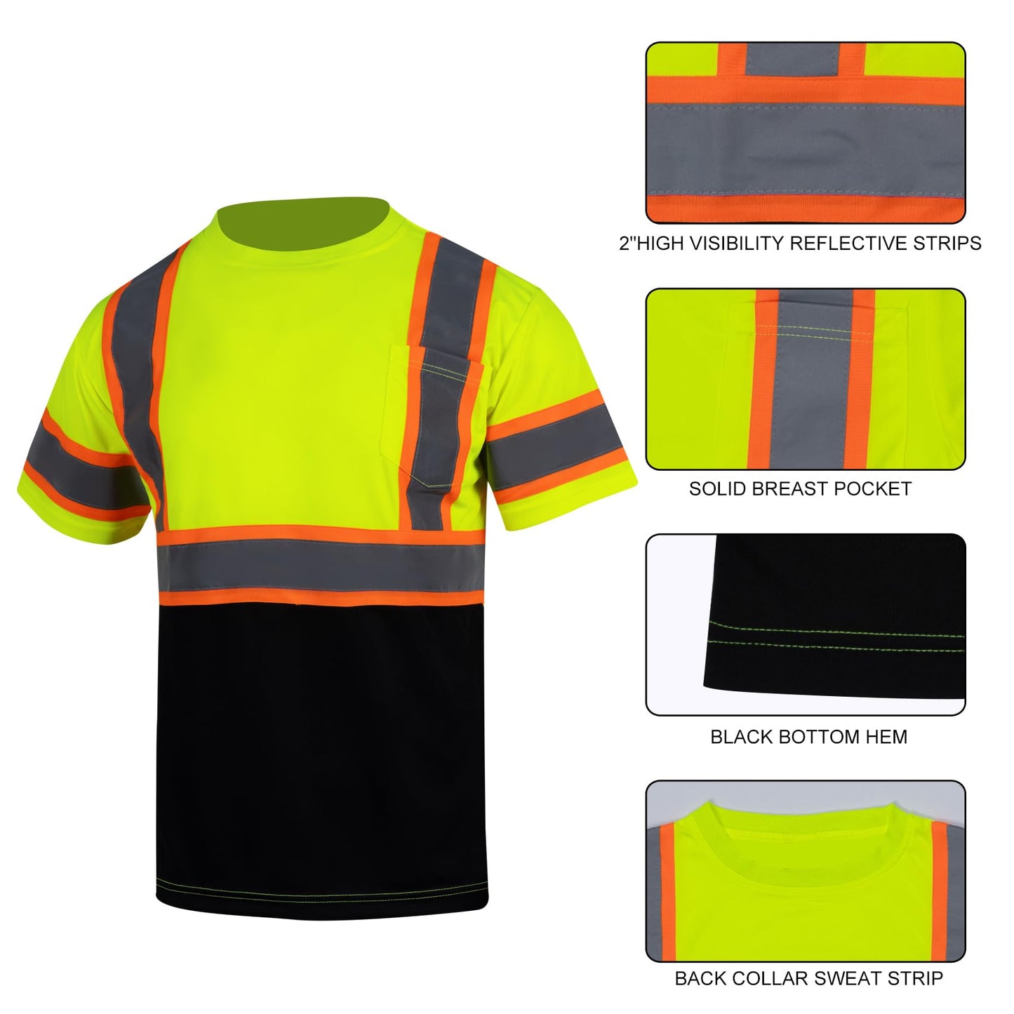 VENDACE Hi Vis Reflective Safety Shirts for Men ANSI Class 3 High Visibility Construction Work T Shirt(Yellow,L)