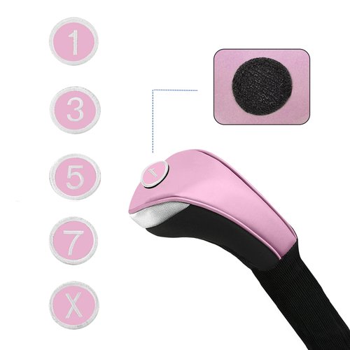 Andux 5pcs/Set PU Golf Wood Club Head Covers 460cc Driver Covers with Long Neck Pink
