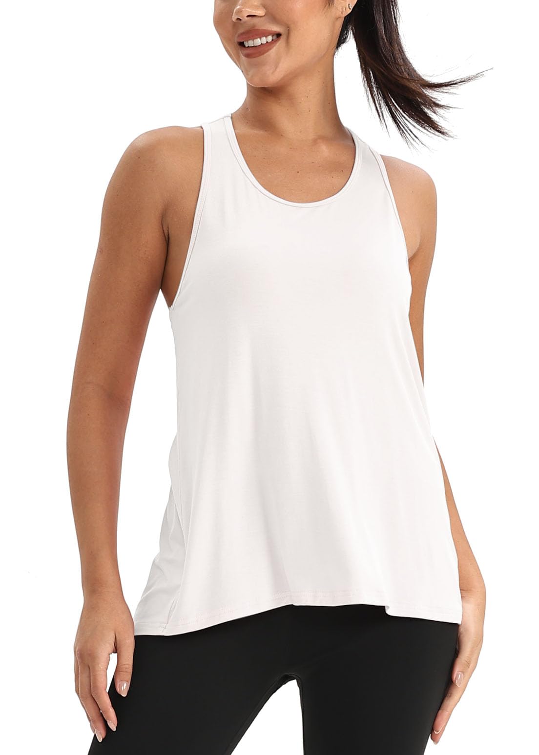 Mippo Workout Tank Tops for Women Athletic Shirts Open Back Workout Top Yoga Running Tank Gym Clothes White S