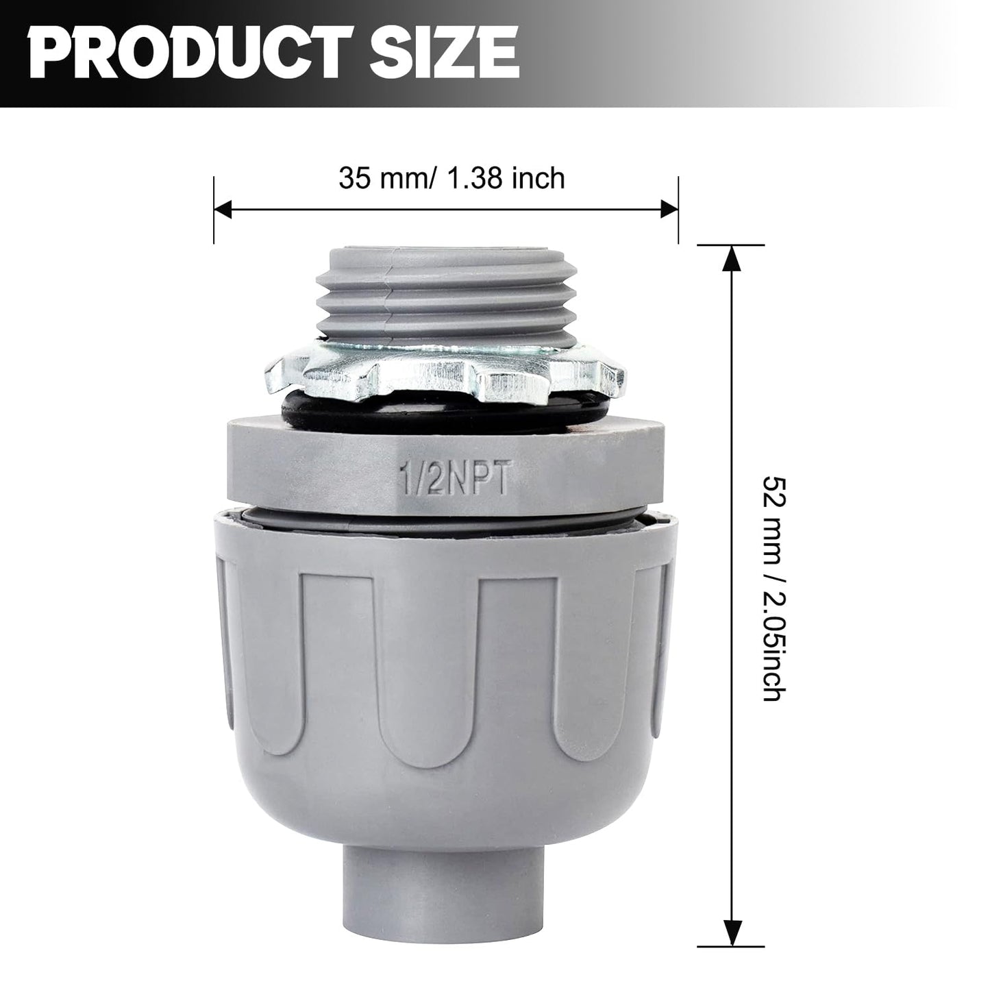 1/2 inch Liquid Tight Connector PVC Flexible Conduit Connector, UL Listed Conduit Fittings 100 Pack (50 pcs 180D/50pcs 90D)