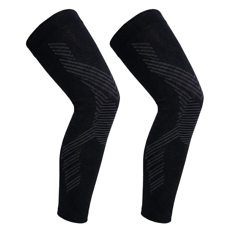 NuCamper Full Leg Compression Sleeves for Men and Women,2 Pack Legs Sleeves Long Knee Brace Support for Running, Basketball, Cycling, Workout, Sports - Black,L