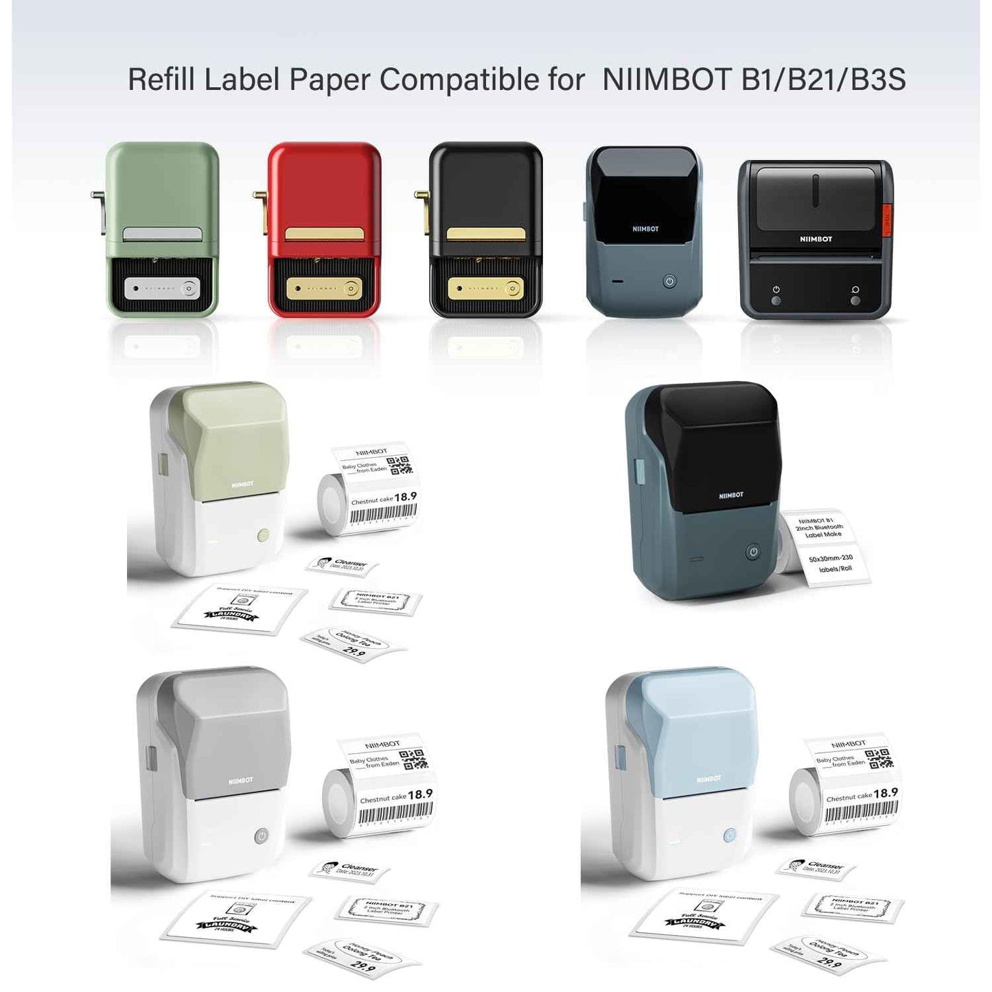 9Rolls White Label 50x30mm for NIIMBOT B1 B21 B3S Label Maker,Waterproof,Self-Adhesive Label Paper Office and Home Labeling Tape Replacement.