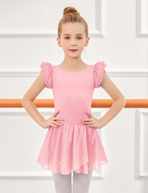 Arshiner Girls Ballet Dance Dress - Ruffle Sleeve Tutu Leotard for Stylish Performance