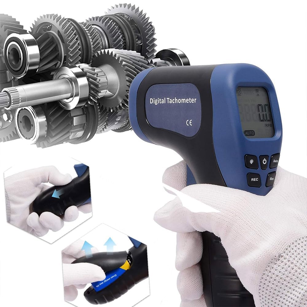 Skiennix Handheld Digital Laser Tachometer - Non-Contact RPM Meter with 10 Reflective Tapes | Measuring Range 2.5-99999 RPM