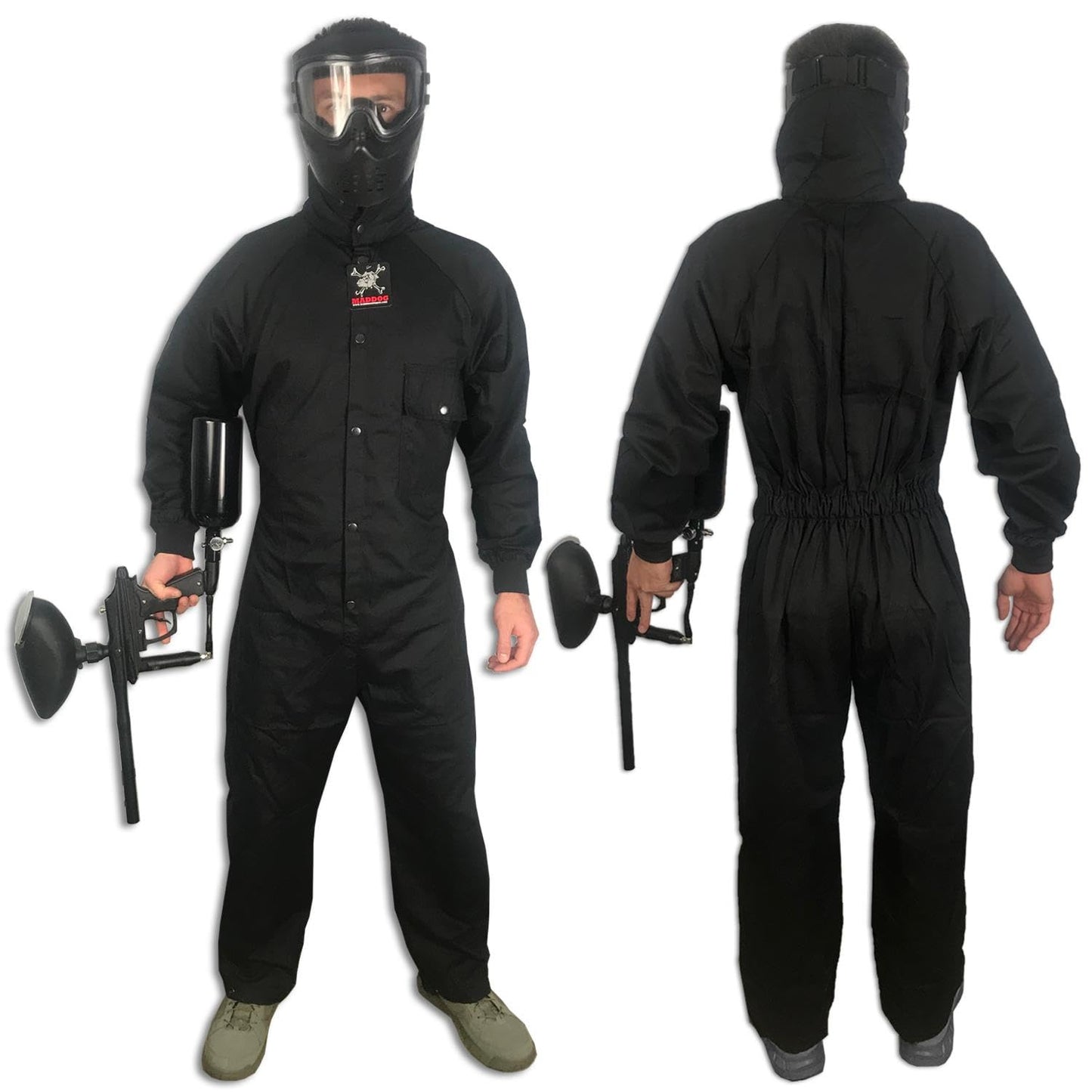 Maddog Durable Ripstop Step-In Coveralls | Full Body Paintball, Airsoft, Mechanic, Outdoor Work Protective Wear Jumpsuit - Tactical Black - X-Small