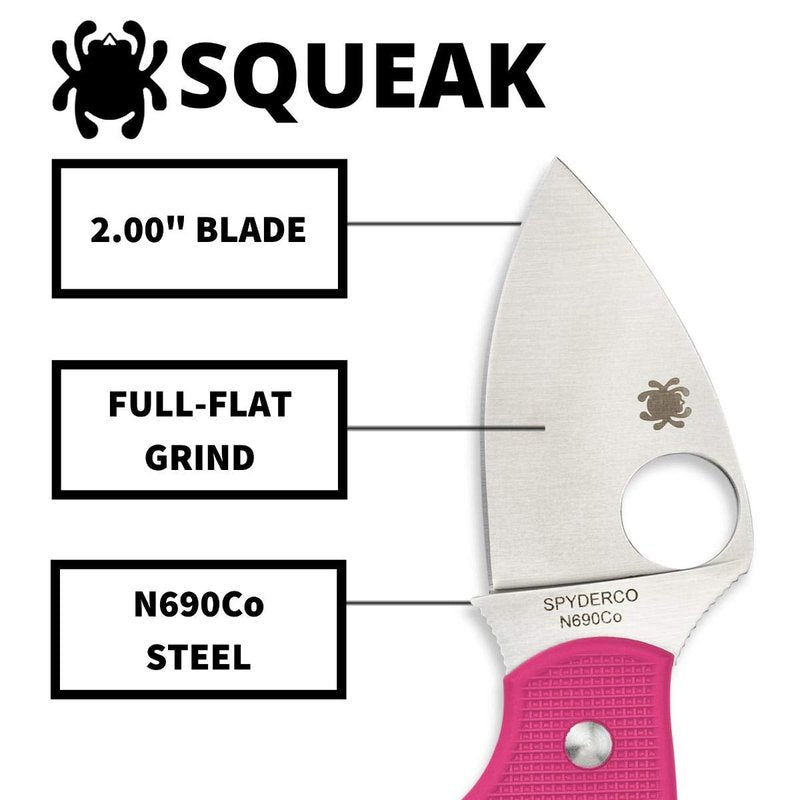 Spyderco Squeak Non-Locking Knife with 2.00" N690Co Stainless Steel Blade and Lighweight Pink FRN Handle - PlainEdge - C154PPN