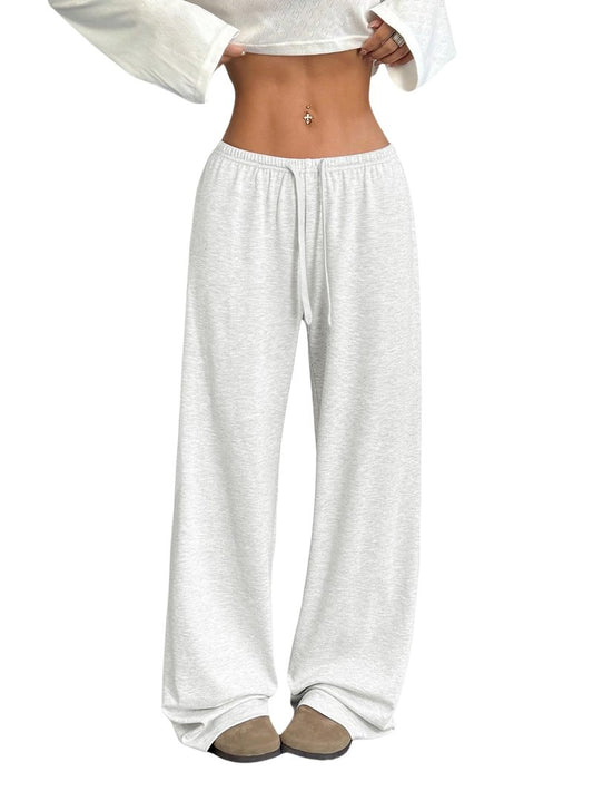 RoseSeek Women's Drawstring Waist Straight Streetwear Long Wide Leg Pants Casual Loose Baggy Workout Long Fall Sweatpants Plain Grey Small