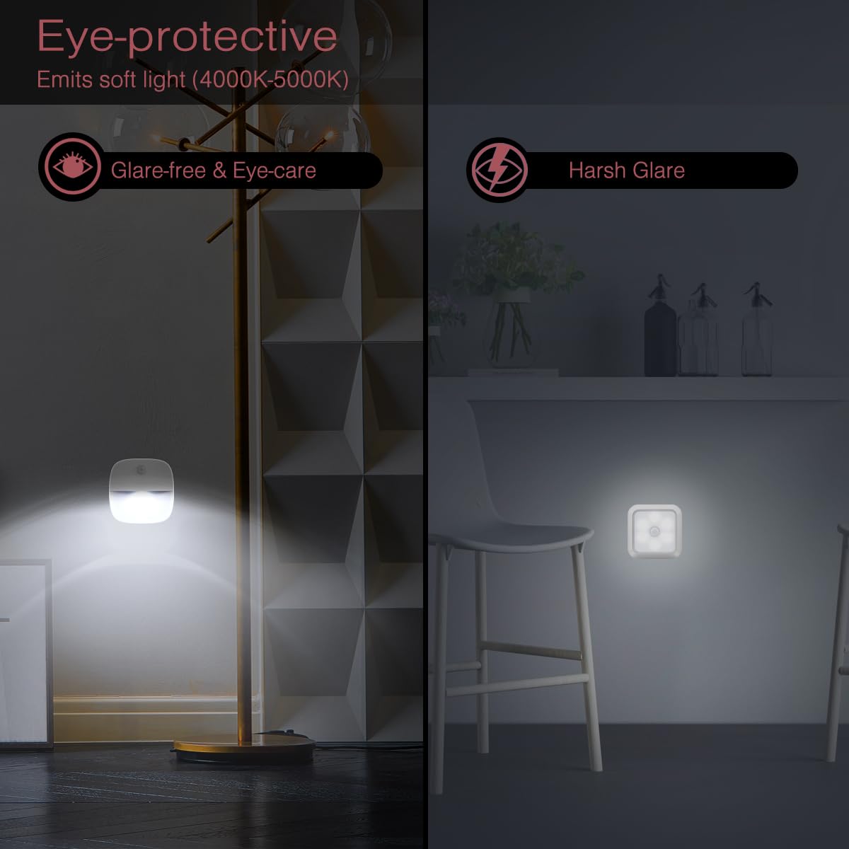 LOFICOPER Motion Sensor Light Indoor, (Upgraded) Stick on LED Night Light, Battery Operated Closet Light, Auto ON/Off Cabinet Light, for Bathroom, Bedroom, Stairs, Hallway, White, 3 Pack