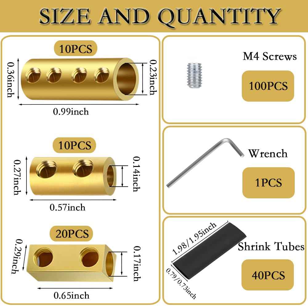 40pcs 6, 8, 10 AWG Wire Connectors, Quick Wiring Connection Terminal, Circuit Connector Wire Connector with 100 Screws, 40 Heat Shrink Tube & Wrench, for Household appliances and The Power Industry.
