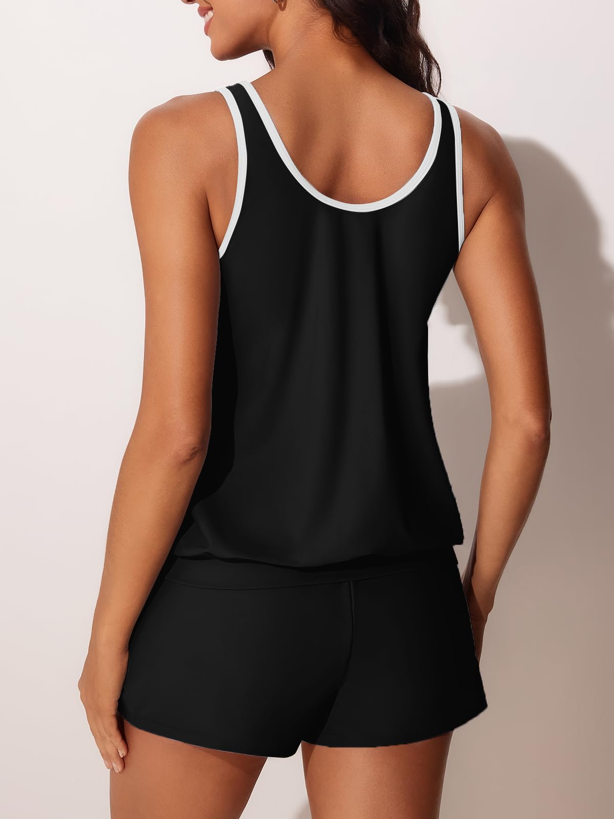 Summer Mae Blouson Women's Tankini Swimsuits Tummy Control Modest 2026 Two Piece with Sporty Pockets Bathing Suits Black X-Large