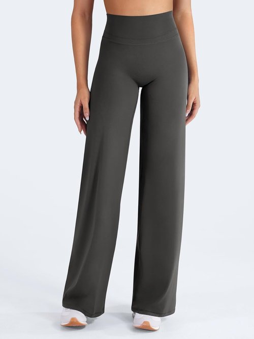 HIGORUN High Waisted Straight Leggings - No Front Seam Workout Pants for Women | 31" Wide Leg