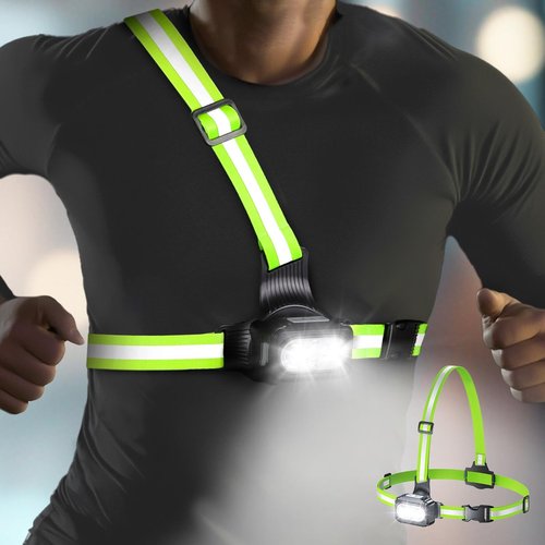 Viccux Running Lights for Runners with Reflective Straps, 500 LM 7 Modes & 45° Adjustable Running Light, IPX4 Waterproof Reflective Vest Light for Night Walking Camping Hiking, 3.5-20h Use Time