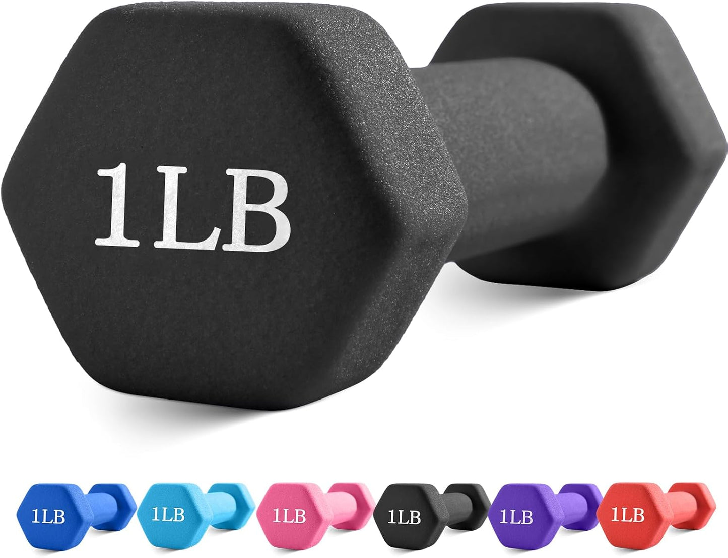 Portzon Dumbbells - Neoprene Coated, Anti-Roll & Anti-Slip | 1LB-3LB Hexagonal Weights for Seniors Fitness