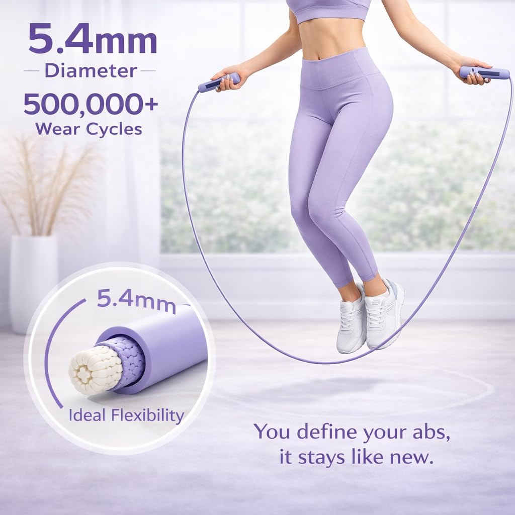 Jump Rope for Women, Cordless Jump Rope with Counter & Tangle-Free Design – Purple Skipping Rope for Fitness Women, Quiet Indoor Workout, HD Display, Non-Slip Silicone Grip, Adjustable Length for Home Exercise