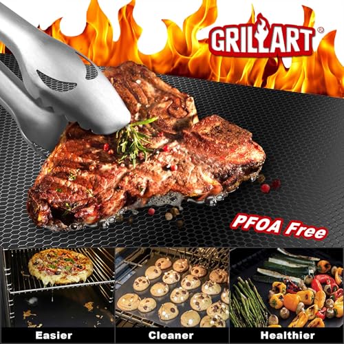 GRILLART Medium Nonstick BBQ Grill Mat Set for Outdoor Grilling - Reusable, Heavy Duty, 600°F Heat Resistant, 2-Pack