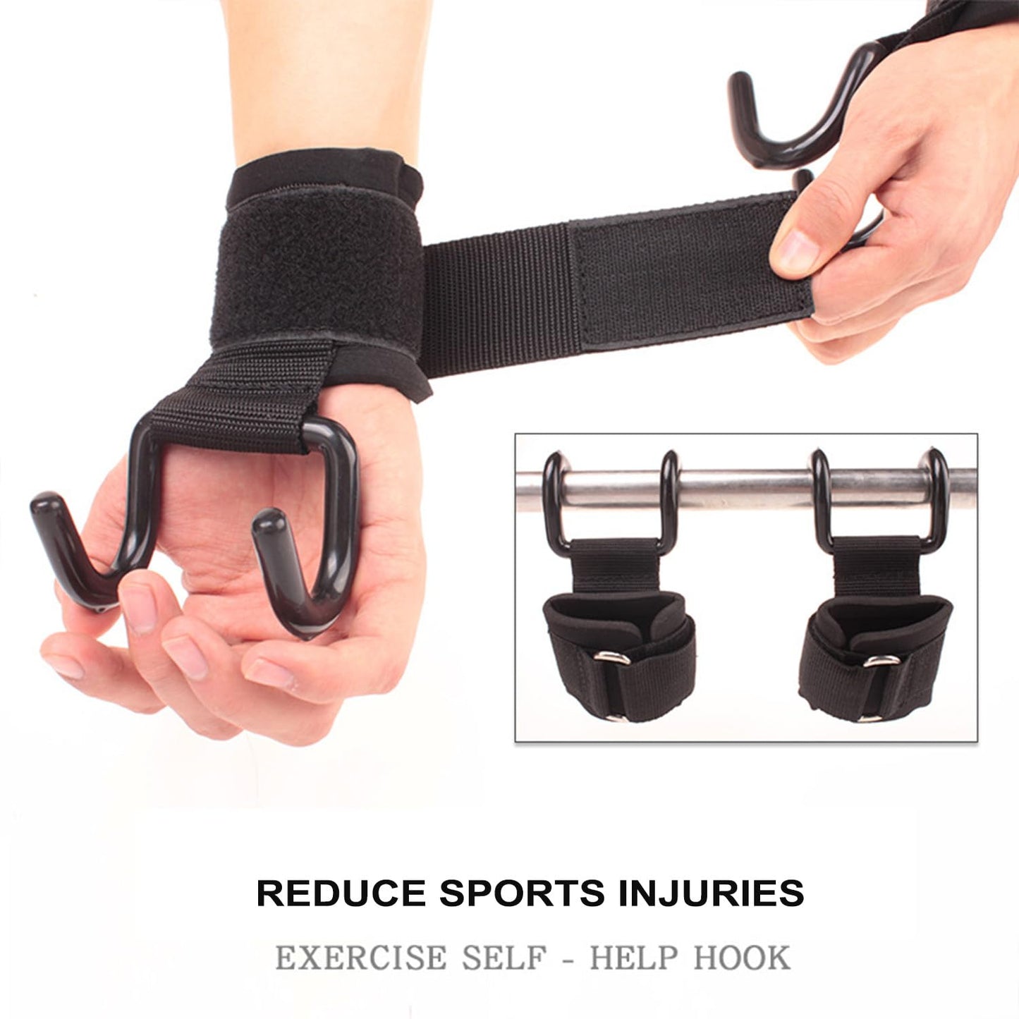 HIZEFSOO 2PCS Weight Lifting Rod Hooks, Heavy Duty Reinforced Metal Weightlifting Hooks with Wrist Straps for Men and Women Deadlift Straps Gloves for Gym Training Hand Grip Support Wrist Strap