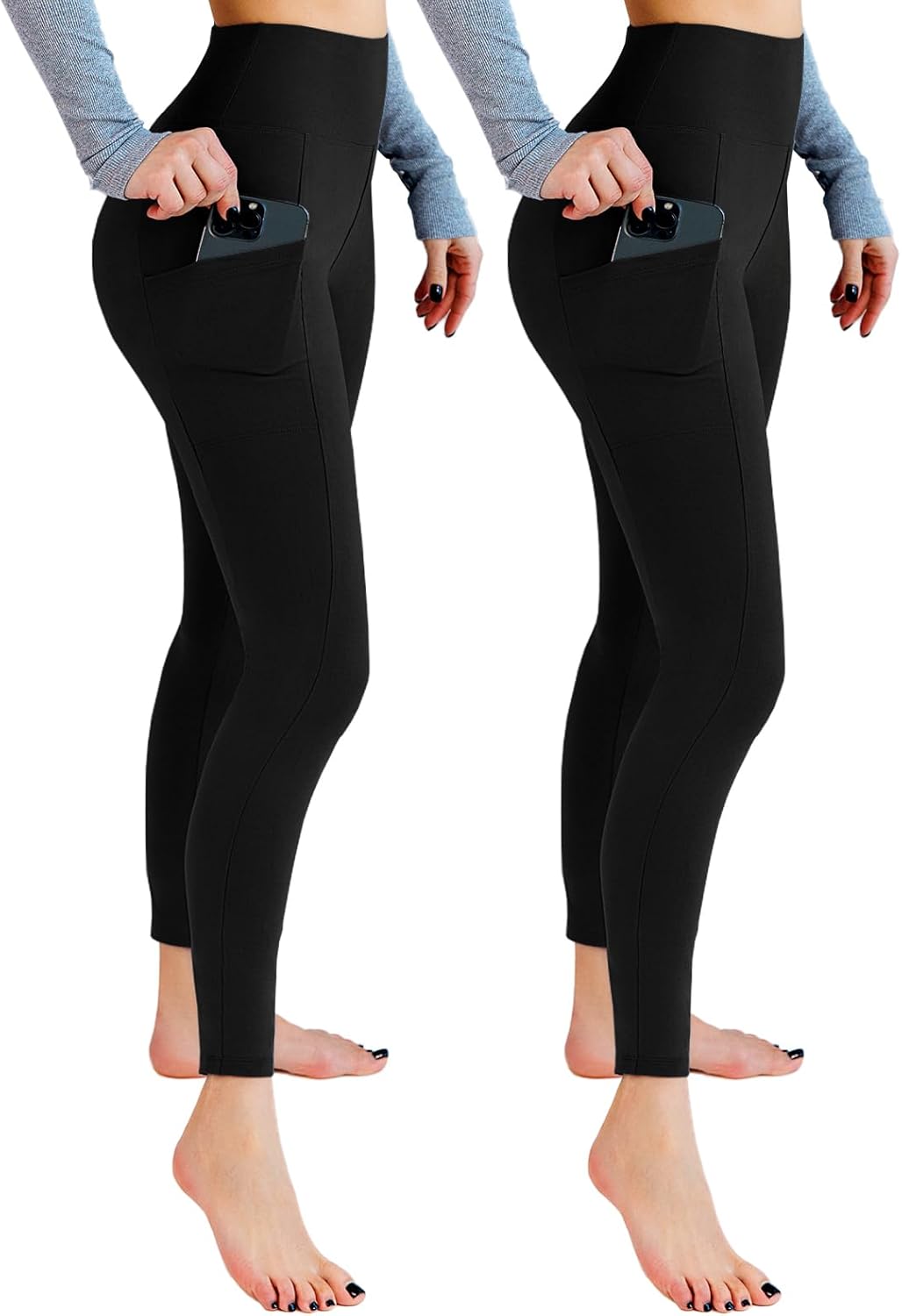 Skiennix High Waisted Leggings - 2 Pack with Pockets for Women | Soft Yoga & Gym Wear