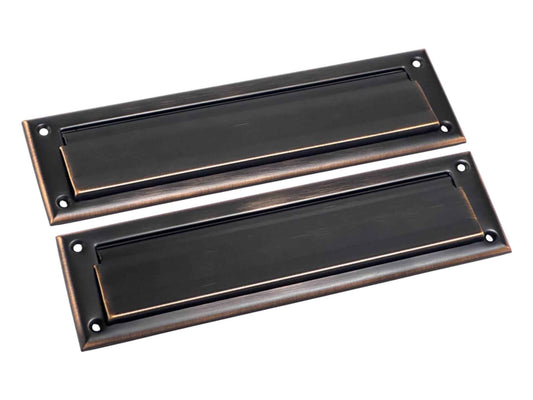 QCAA Solid Brass Mail Slot, with Solid Brass Interior Back Plate, 13" x 3.625", Venetian Bronze, 1 Pack, Made in Taiwan
