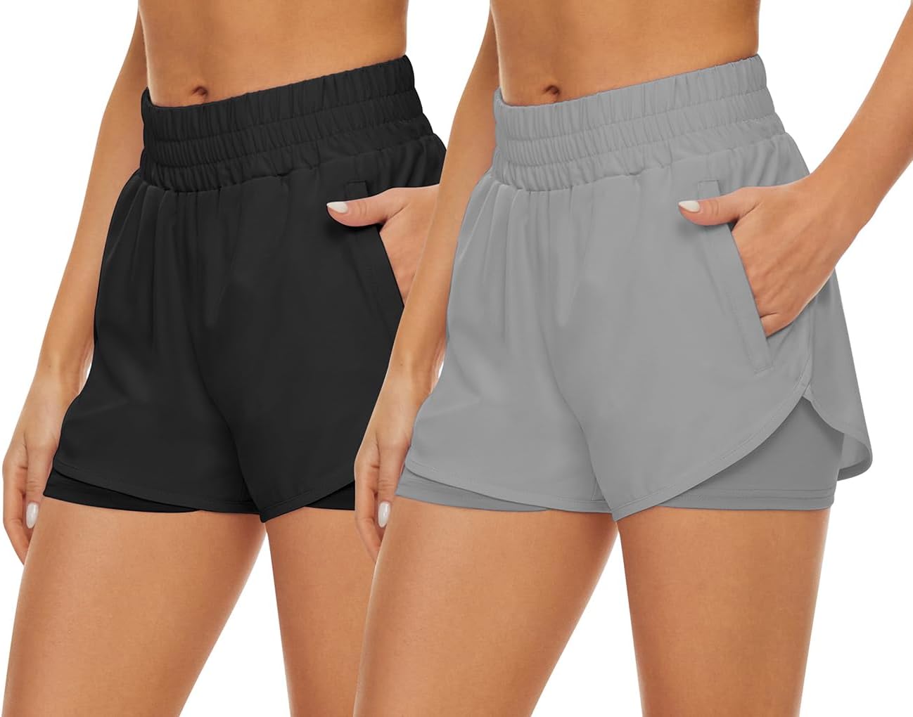 Skiennix Athletic Shorts for Women - Quick Dry High Waisted Running Shorts with Pockets | 2 Pack