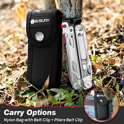 BIBURY 22-in-1 Multitool Pliers with Fire Starter, Whistle & Locking Safety Design