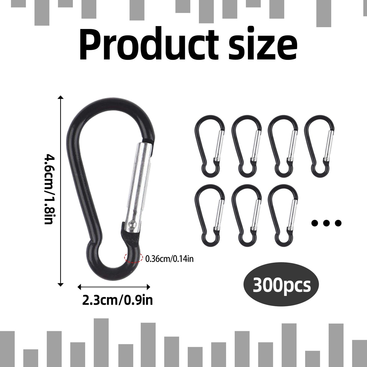 300 Pcs 2" Carabiner Bulk Spring Snap Hooks Bulk Aluminum Alloy Clip Keychain for Hanging Camping Hiking Traveling Fishing Outdoor Activities Dog Leash, Keys (Black)
