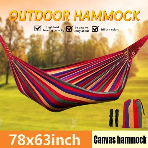 Double Camping Hammock for Outdoor & Indoor Garden, 78.7 * 63.0 in Thickened Polyester-Cotton Canvas, 330lbs Load Capacity, Camping Gear Accessories