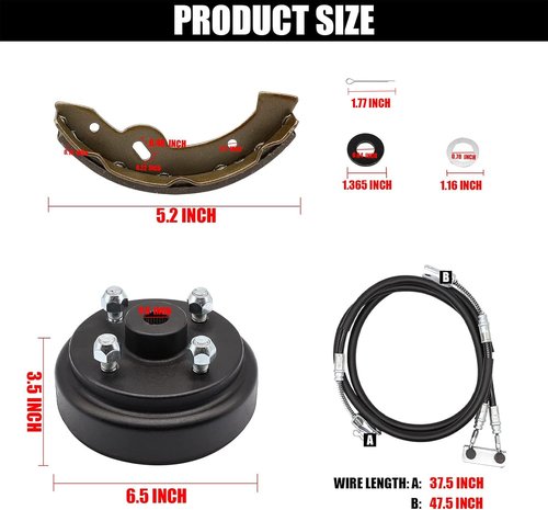 CLUBRALLY Golf Cart Deluxe Brake Maintenance Kit, Brake Drum/Hub, Brake Cables & Brake Shoes, Fits 1996-2008 Electric EZGO TXT, OEM#19186-G1, 70969G03, 70794-G01