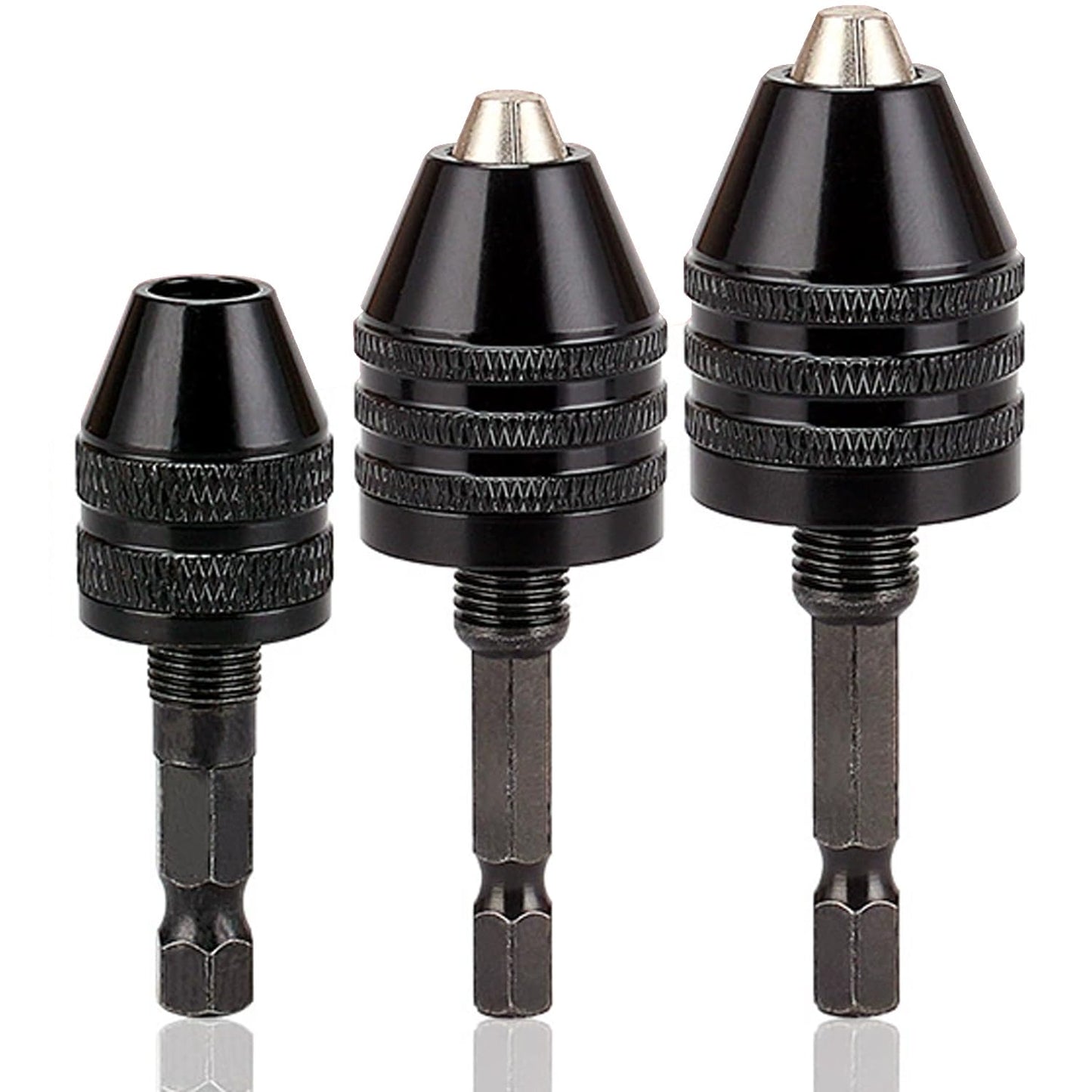 Resze Keyless Drill Chuck Adapter - 3Pcs Drill Chucks for Impact Driver, 1/4' Hex Shank Chuck Conversion Adapters